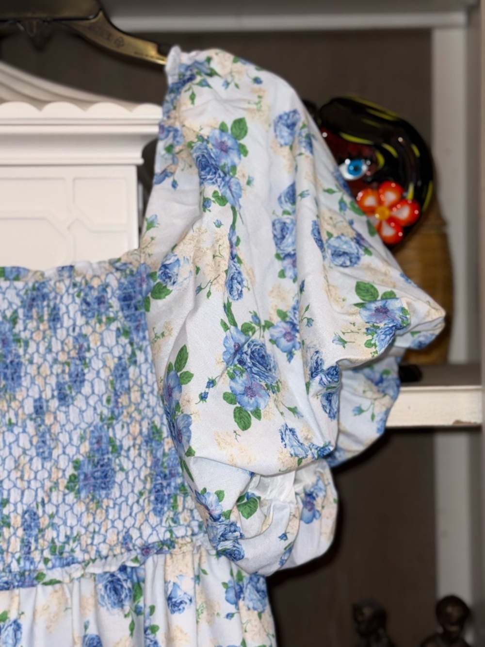 &Merci & Merci floral smocked bodice dress primrose midi ruffled Large L - Picture 7 of 7